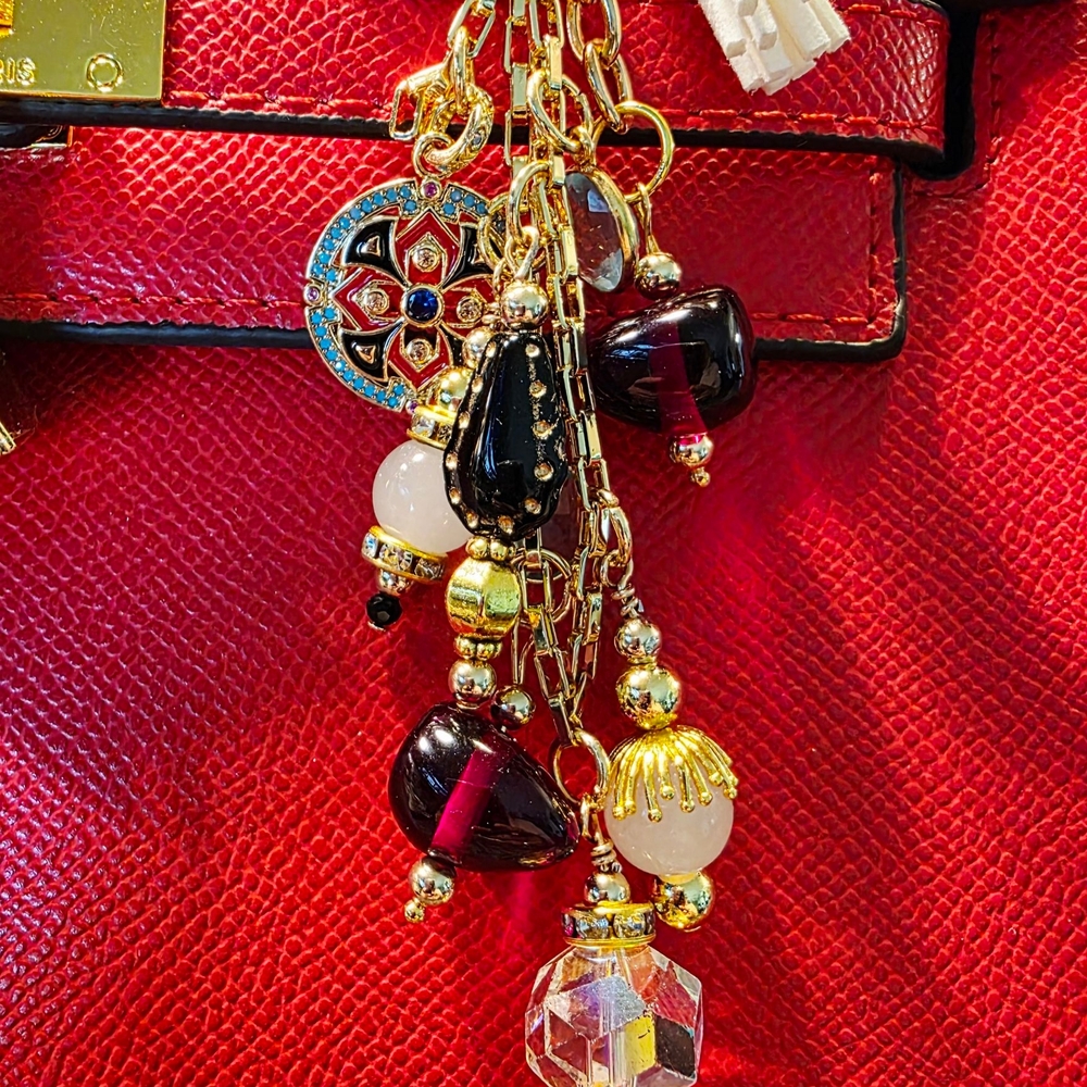 EXTENDED CYBER MONDAY SALE!! Gold, Black and Red Handbag Charm, Purse Accessory